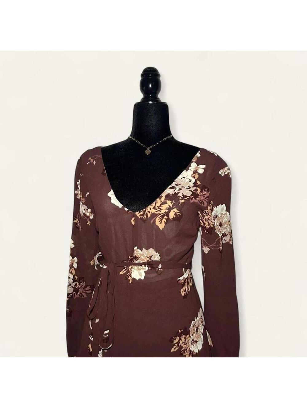 Aritzia Little Moon Cordata Dress Bronze Blush Birch Brown Floral - Picture 2 of 4